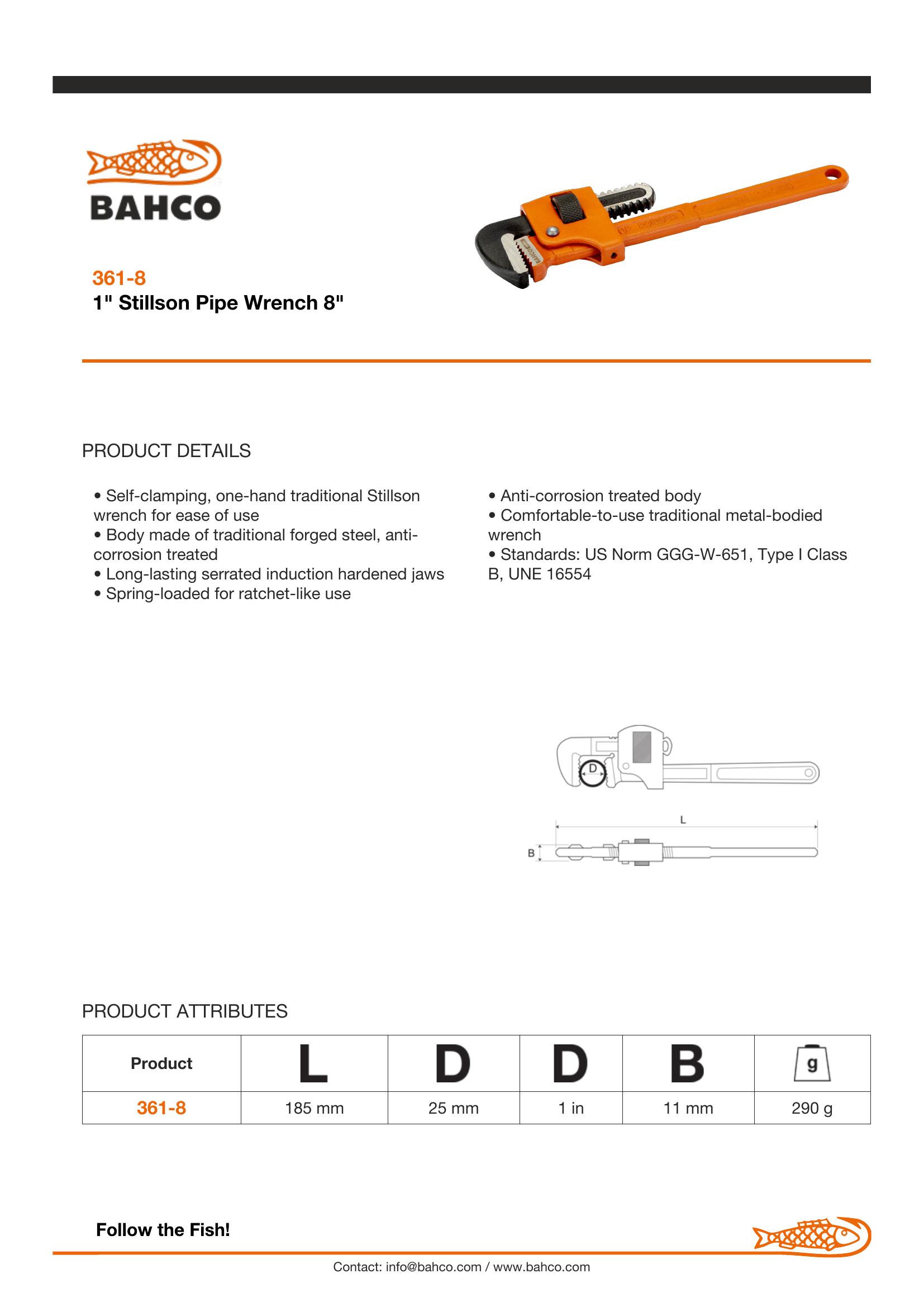 Bahco 8" Stillson Pipe Wrench - Image 6