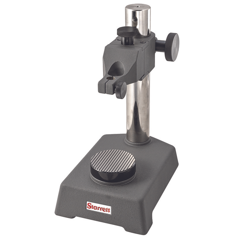 Starrett INDICATOR STAND W/ ROUND SERRATED ANVIL, 3/8 3672 Indicator Stand with Round Serrated Anvil, 3/8" Stem Hole, 8mm Bushing