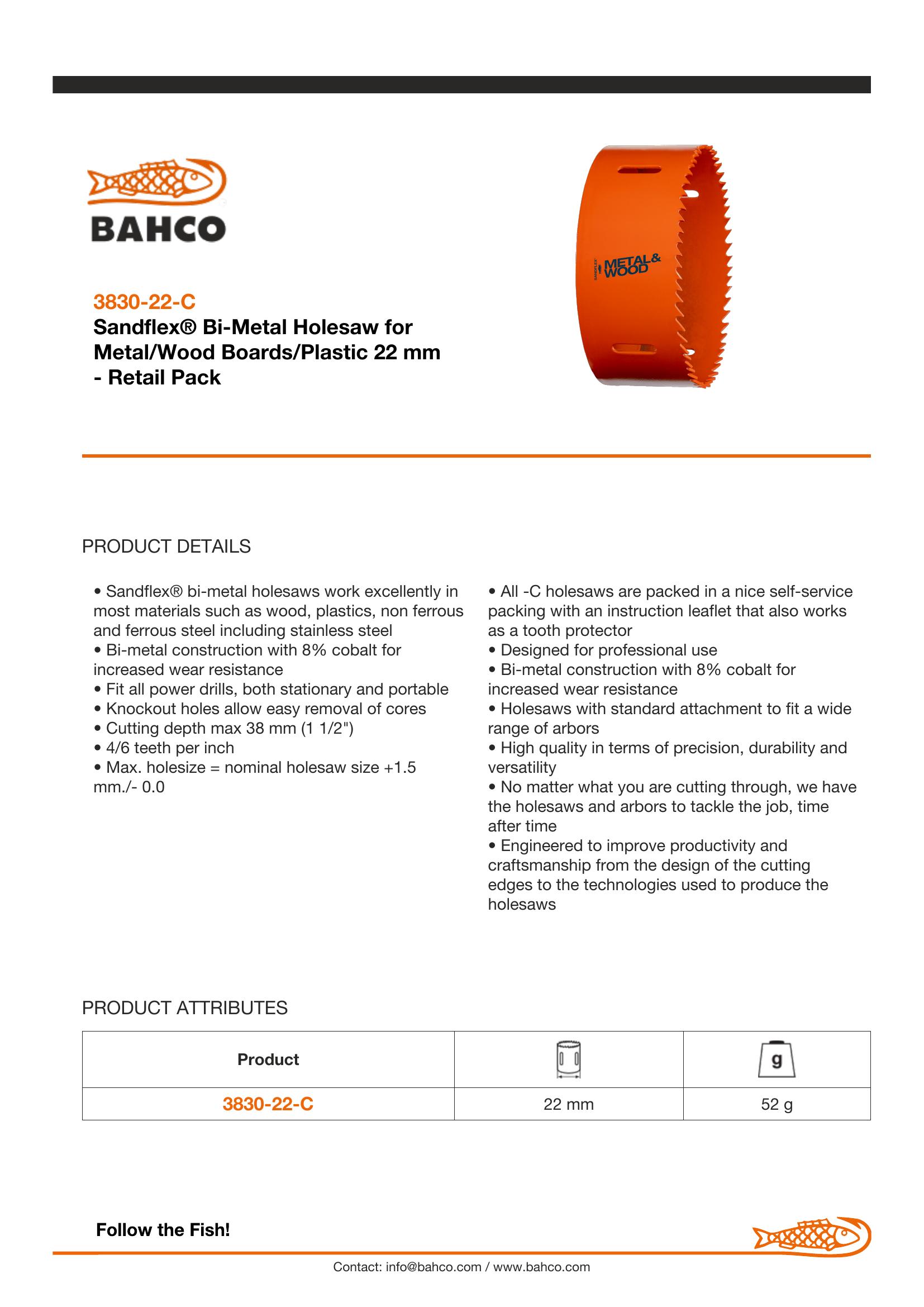Bahco Holesaw, 22mm, 7/8", HSS bi-metal varipitch - Image 6