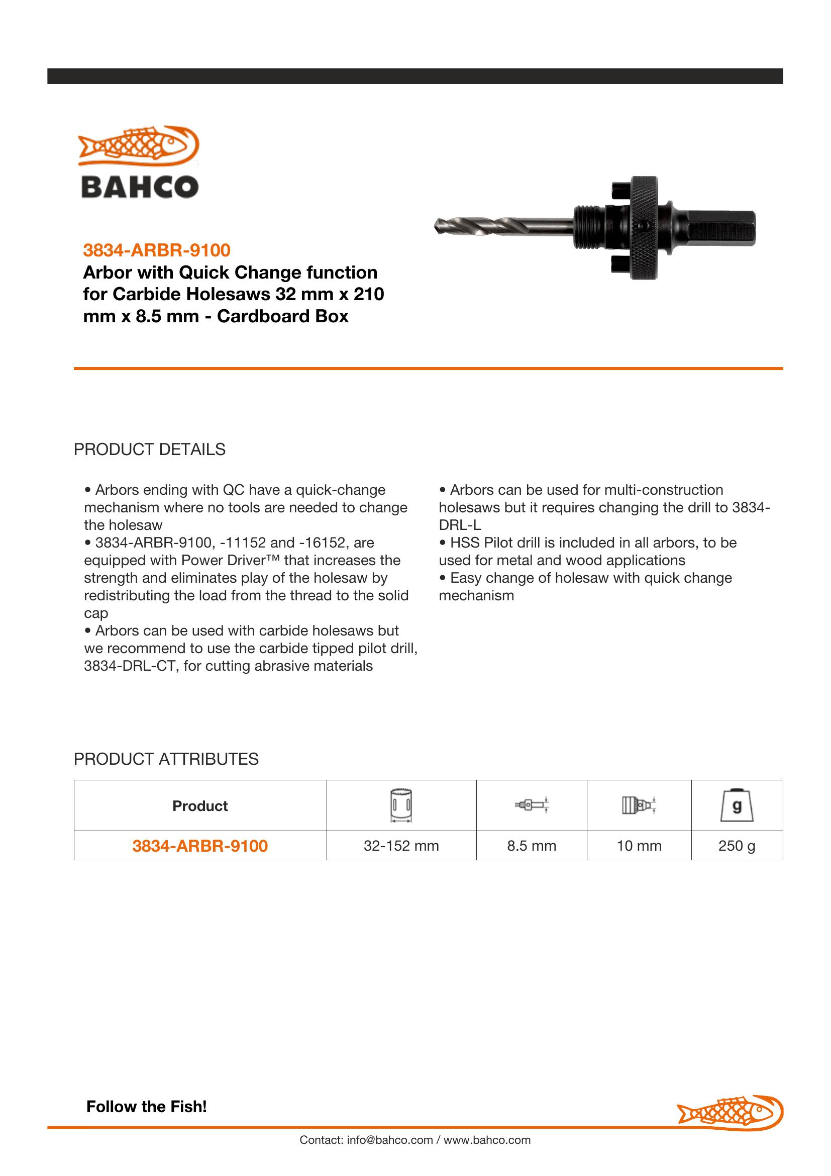 Bahco Arbor to suit 32-152 mm holesaw (Quick change) - Image 4