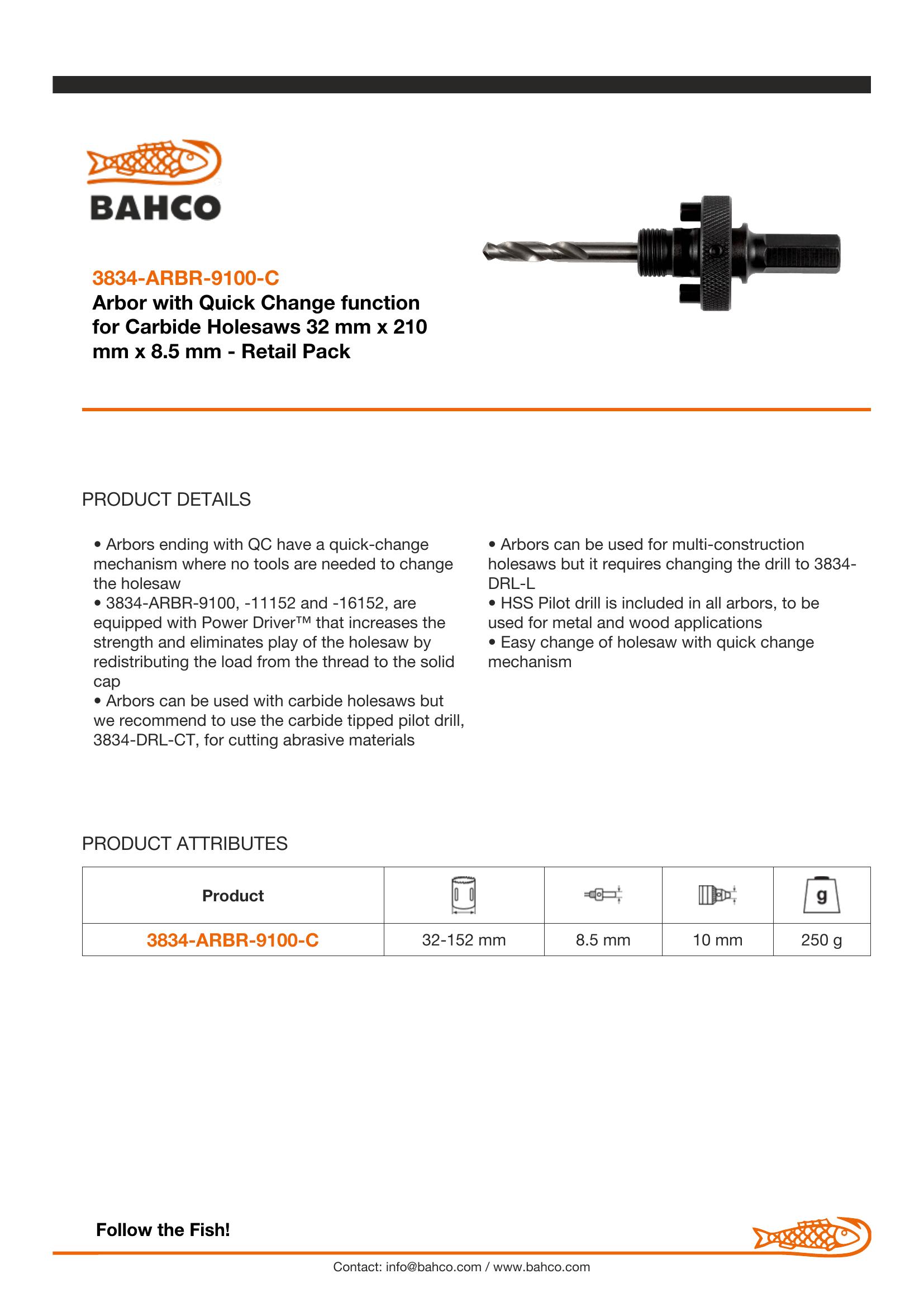 Bahco Arbor to suit 32-100 mm holesaw (Quick change) - Image 4
