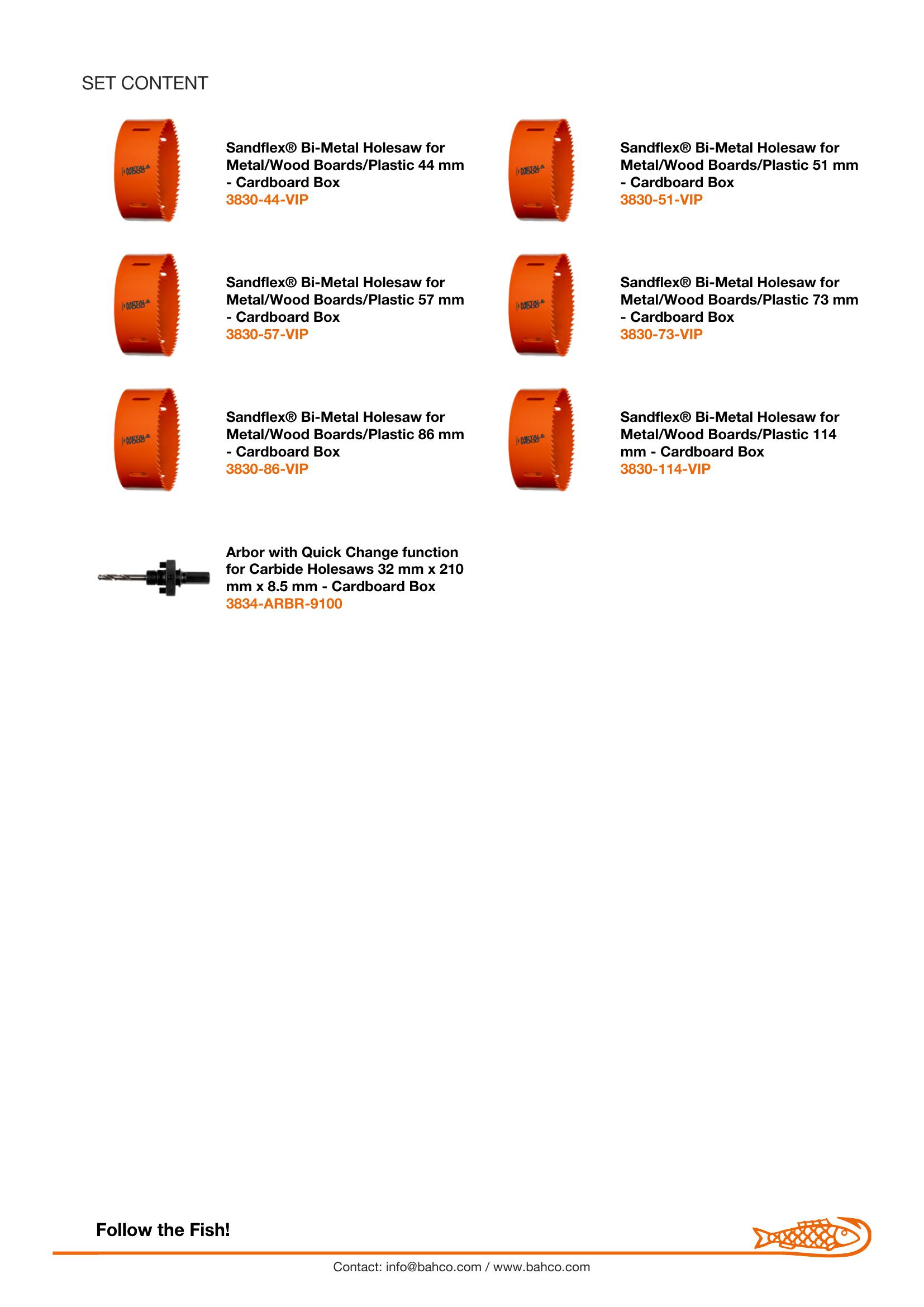 Bahco Holesaw set 7 pce Plumbers 44, 51, 57, 73, 86, 114 mm & 9100 arbor - Image 5