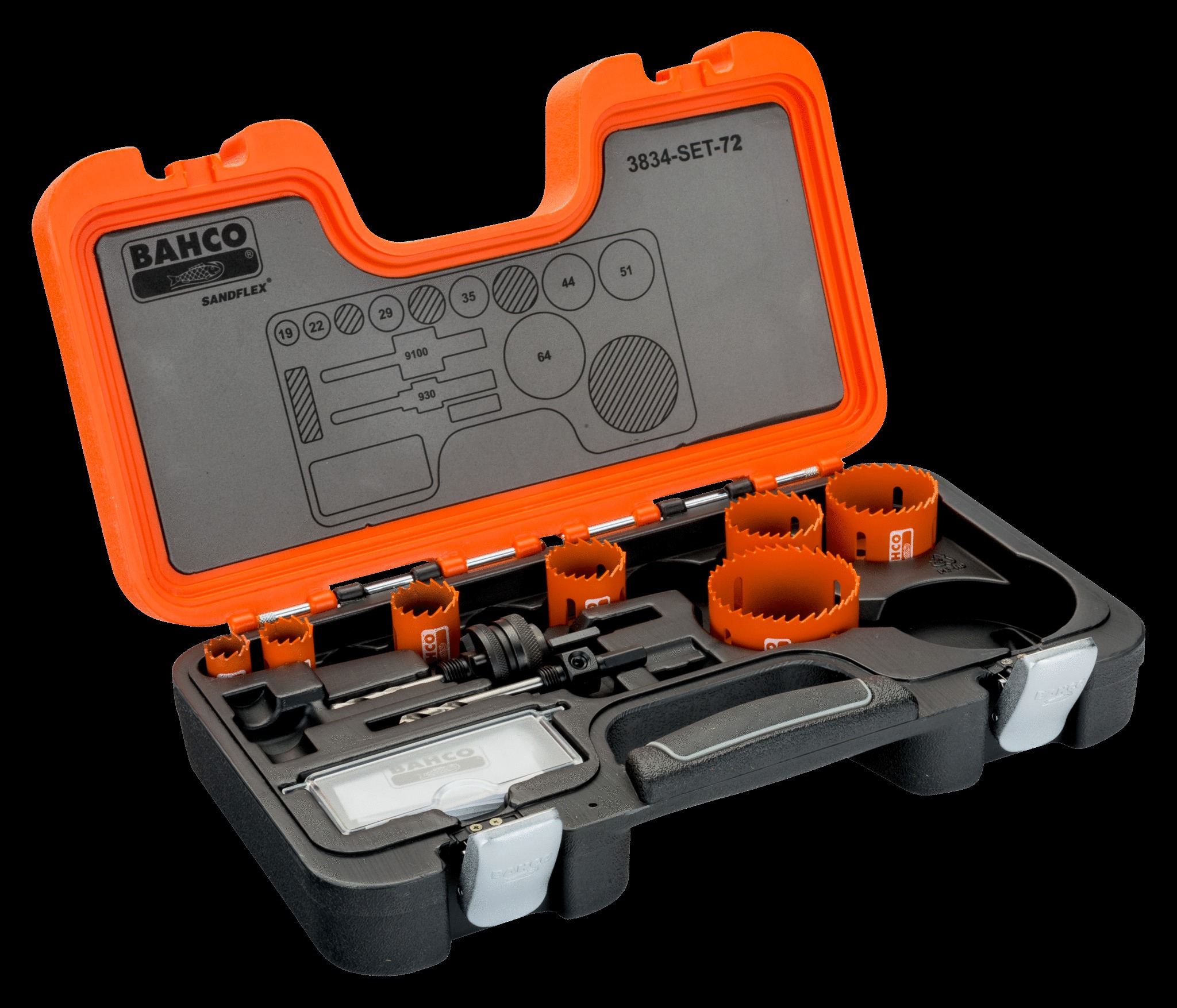 Bahco Holesaw set 9 pce VIP - 19, 22, 29, 35, 44, 51, 64mm & 930 & 9100 arbors