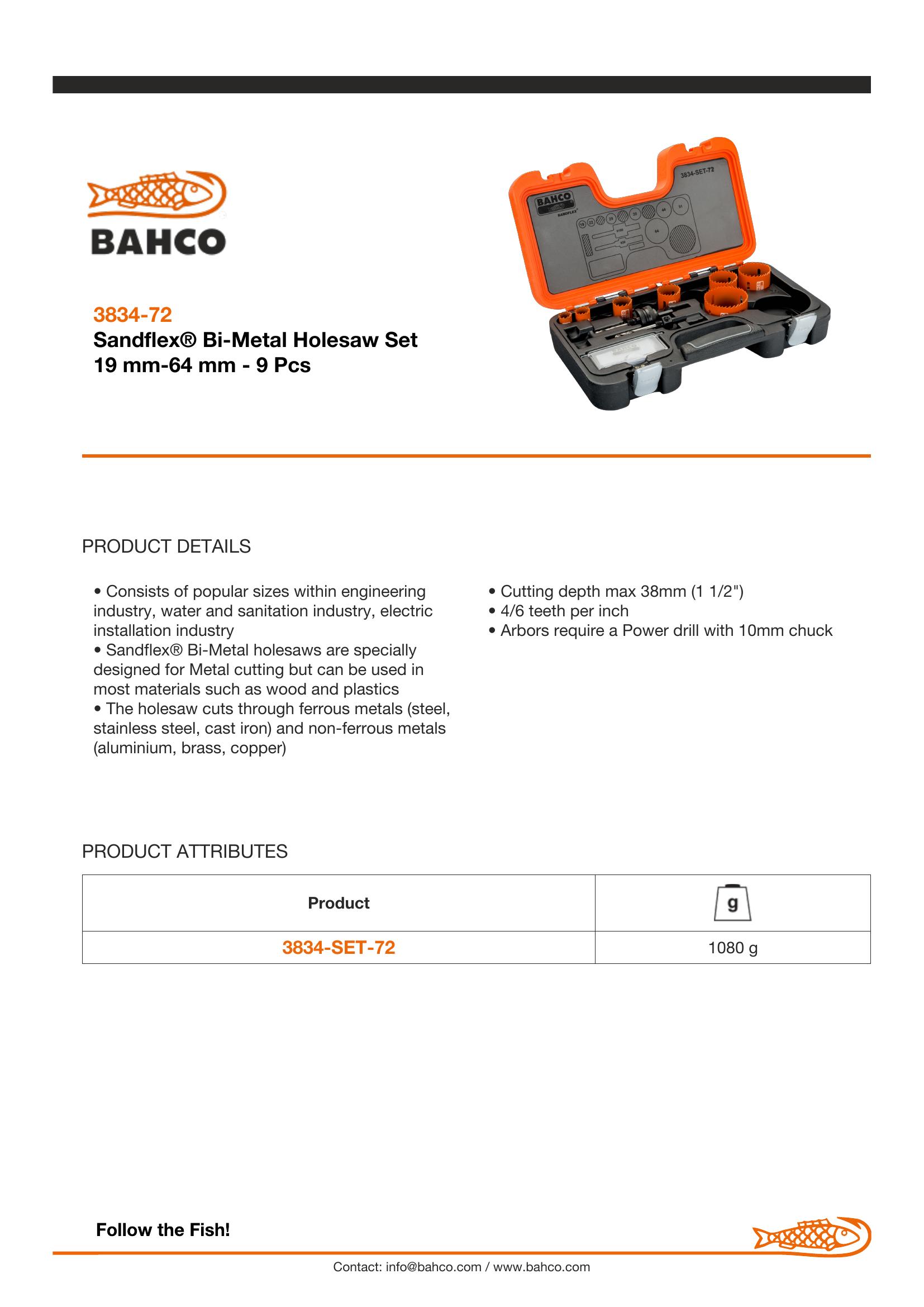Bahco Holesaw set 9 pce VIP - 19, 22, 29, 35, 44, 51, 64mm & 930 & 9100 arbors - Image 4