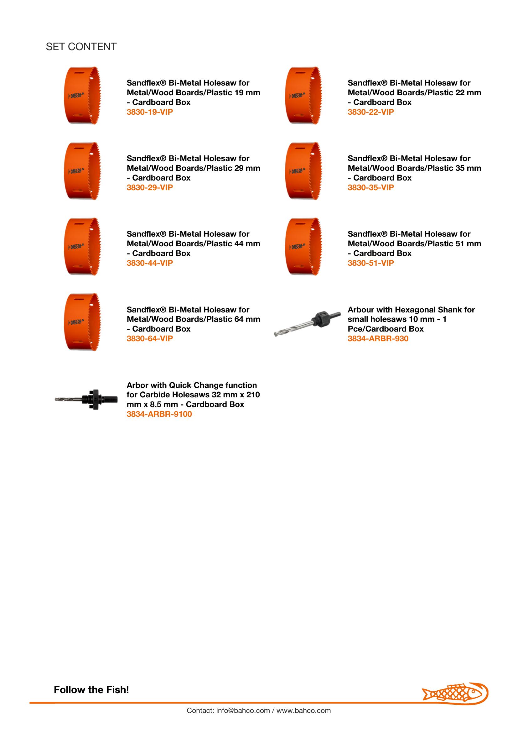 Bahco Holesaw set 9 pce VIP - 19, 22, 29, 35, 44, 51, 64mm & 930 & 9100 arbors - Image 5
