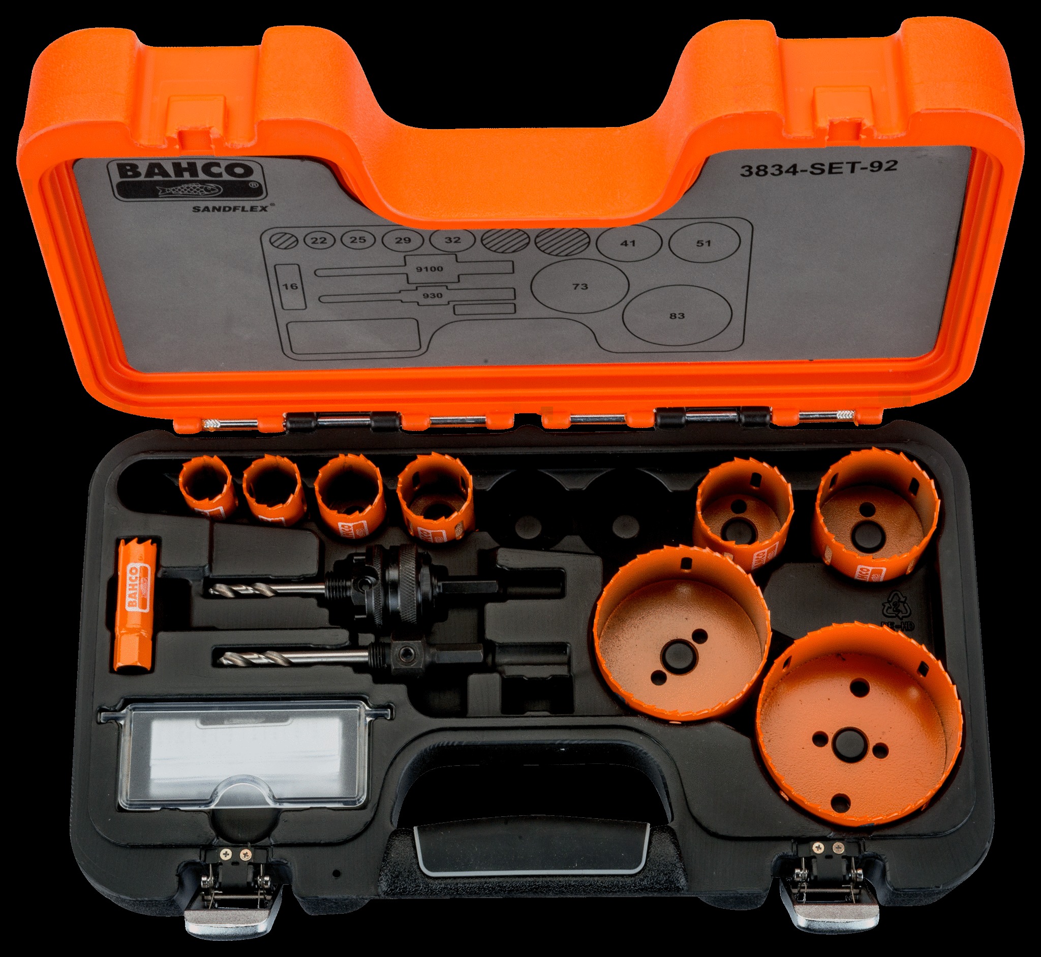 Bahco Holesaw set 11 pce VIP 16, 22, 25, 29, 32, 41, 51, 73, 83mm & 930 & 9100 arbors - Image 2