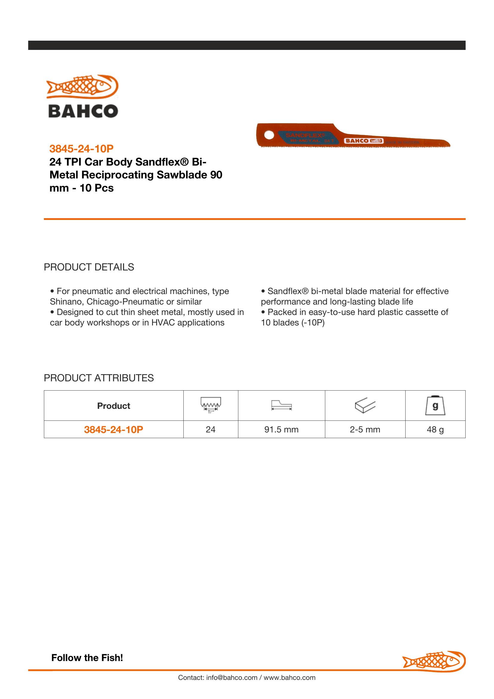 Bahco Car Body saw blades, 24 TPI, Sandflex bimetal HSS M2, 10 blades per pack - Image 2