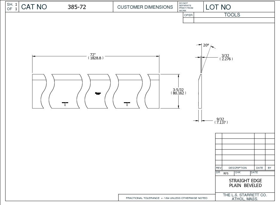 Starrett - Steel Straight Edge Beveled Edge No Grads 72in (1800mm) - Image 2