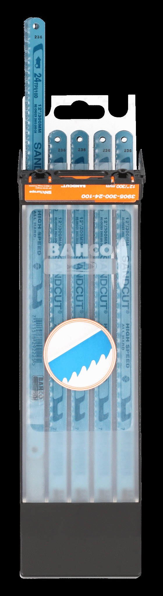 Bahco Hacksaw blades, 300mm, 18 TPI, Sandcut HSS all hard, 100 blades per pack - Image 2
