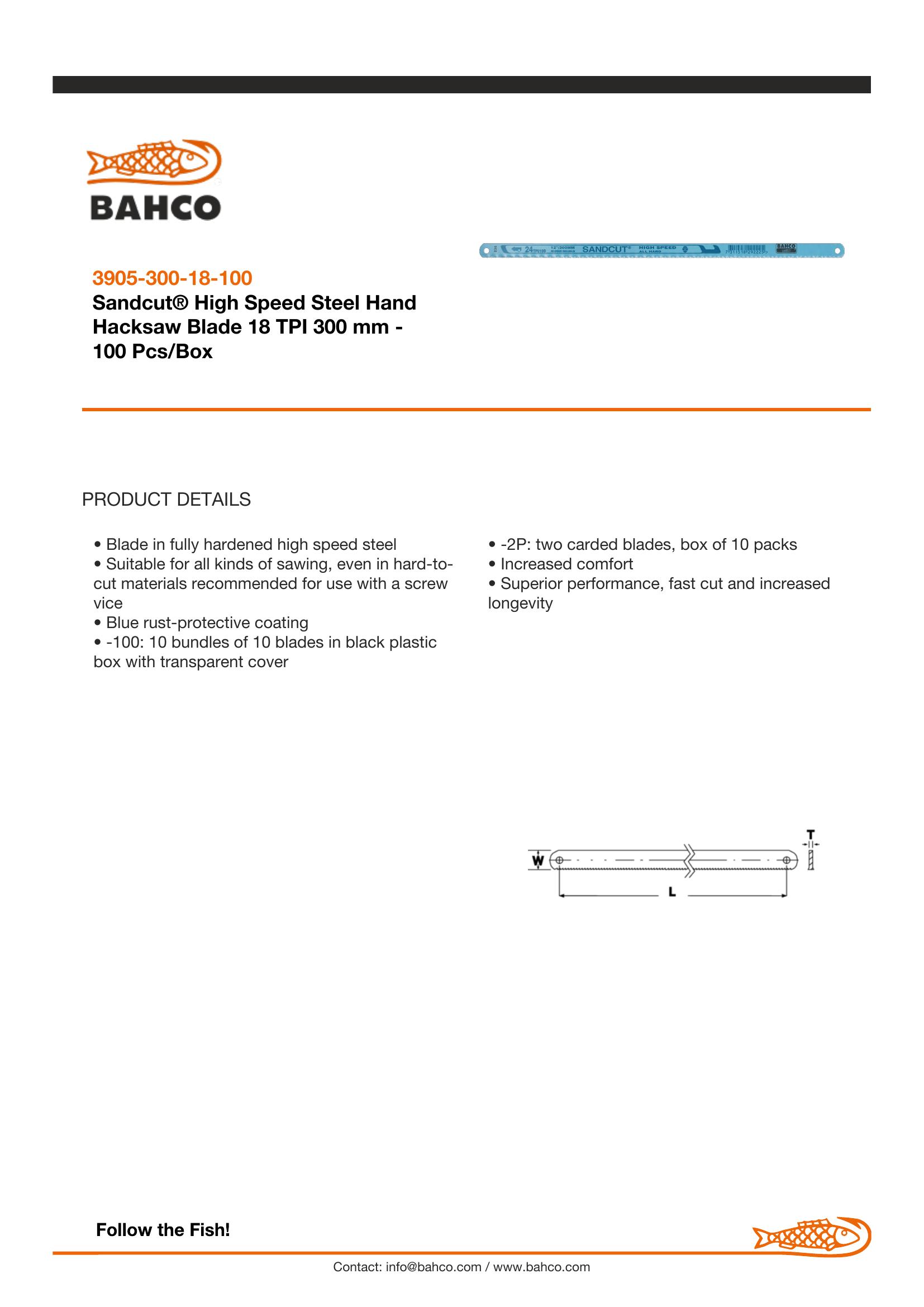 Bahco Hacksaw blades, 300mm, 18 TPI, Sandcut HSS all hard, 100 blades per pack - Image 4