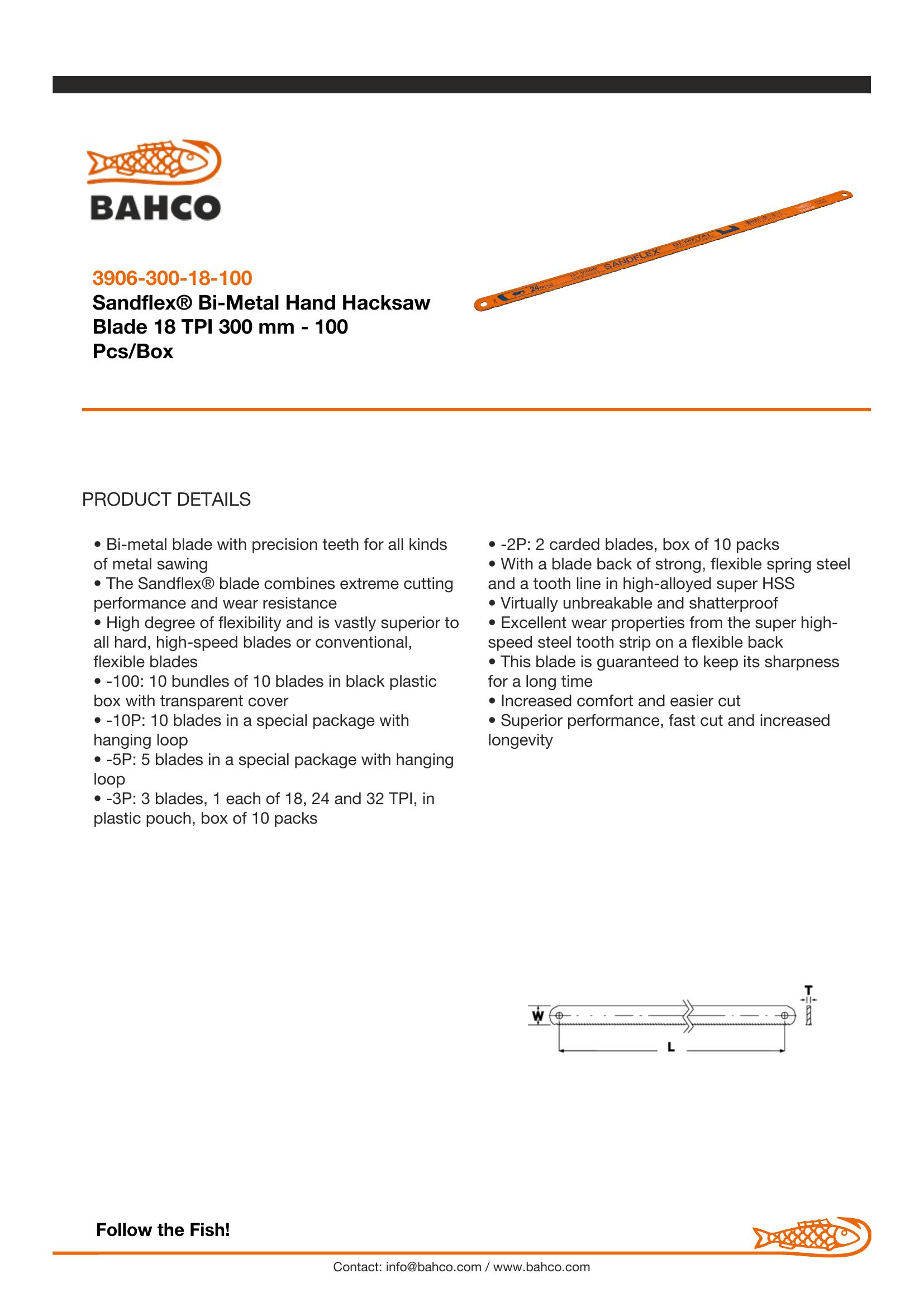 Bahco Hacksaw blades, 300mm, 18 TPI, Sandflex flexible bi-metal HSS, 100 blades per pack - Image 6