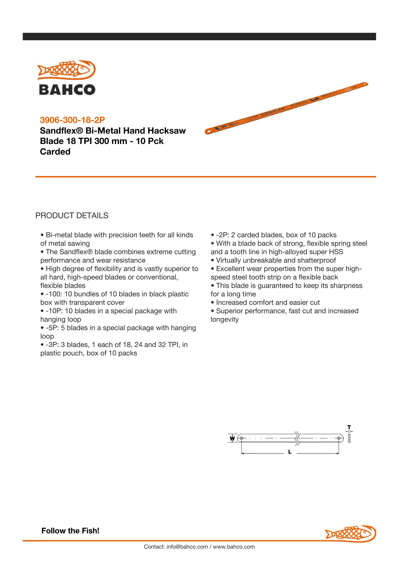Bahco Hacksaw blades, 300mm, 18 TPI, Sandflex flexible bi-metal HSS, 2 blades per card - Image 6