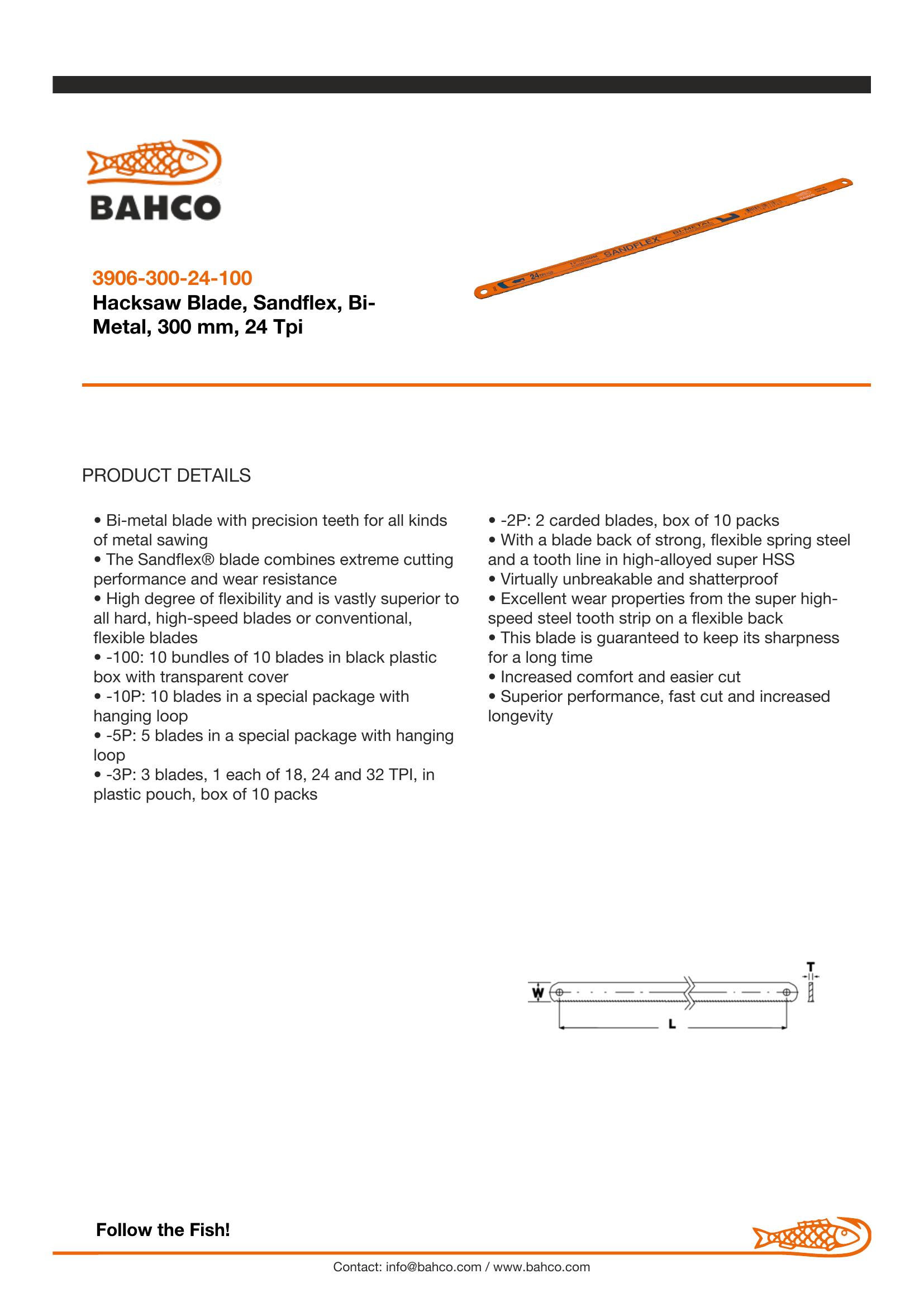 Bahco Hacksaw blades, 300mm, 24 TPI, Sandflex flexible bi-metal HSS, 100 blades per pack - Image 6