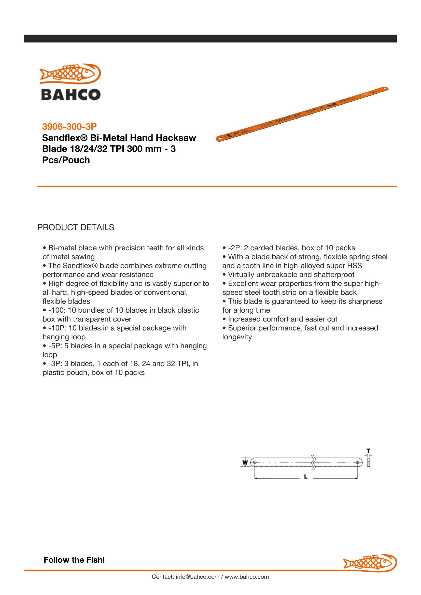 Bahco Hacksaw blades, 300mm, 3 blades per card, 1 x 18, 24 & 32 TPI - Image 6