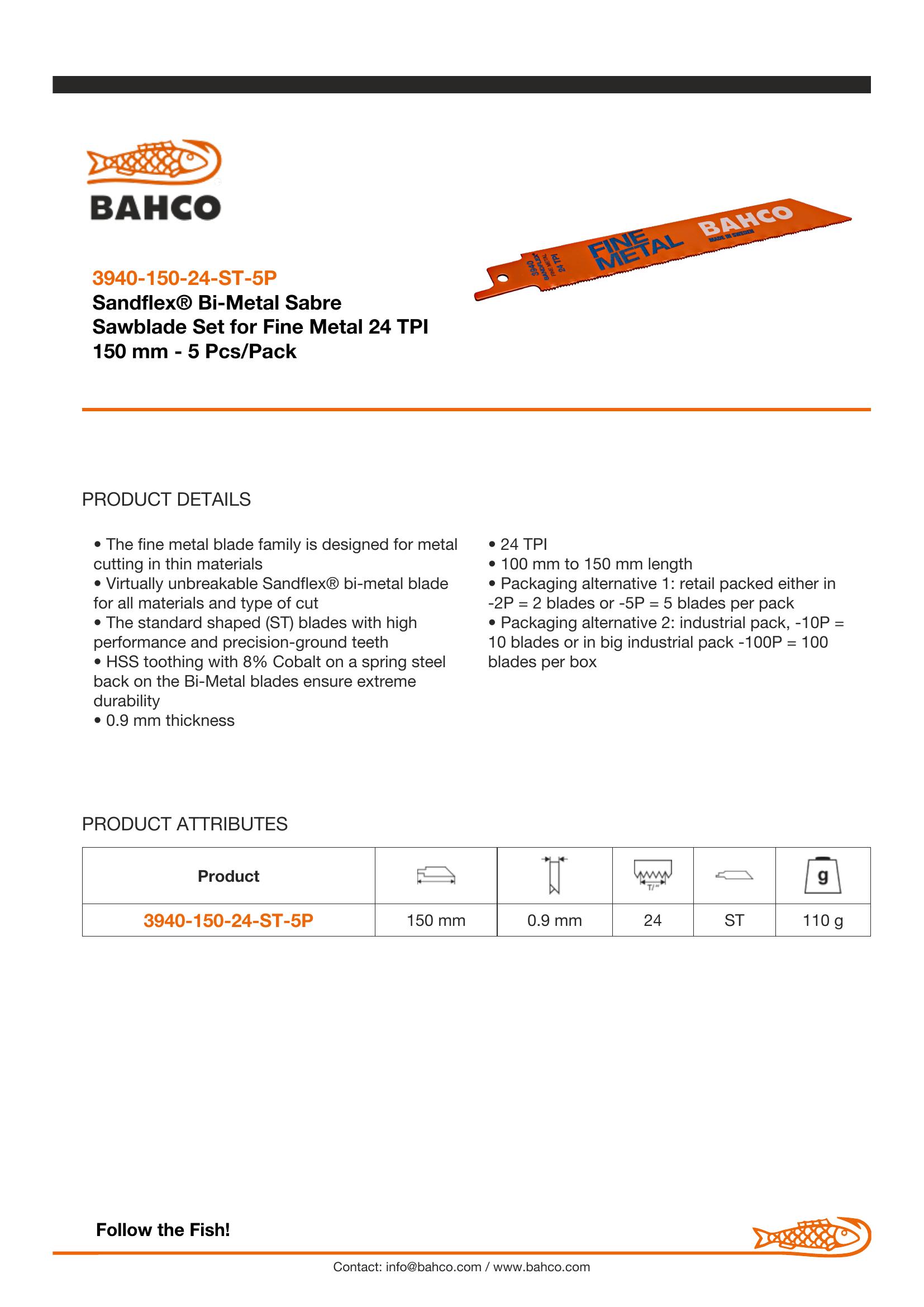 Bahco Sandflex® Bi-Metal Sabre Sawblade Set for Fine Metal 24 TPI 150 mm - 5 Pcs/Pack - Image 2