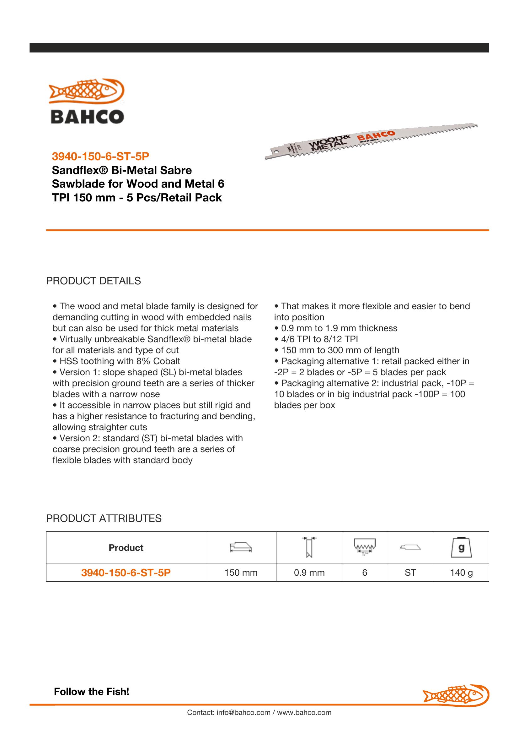 Bahco Reciprocating saw blade, Sandflex standard blade, 5 blades/pack - Image 2