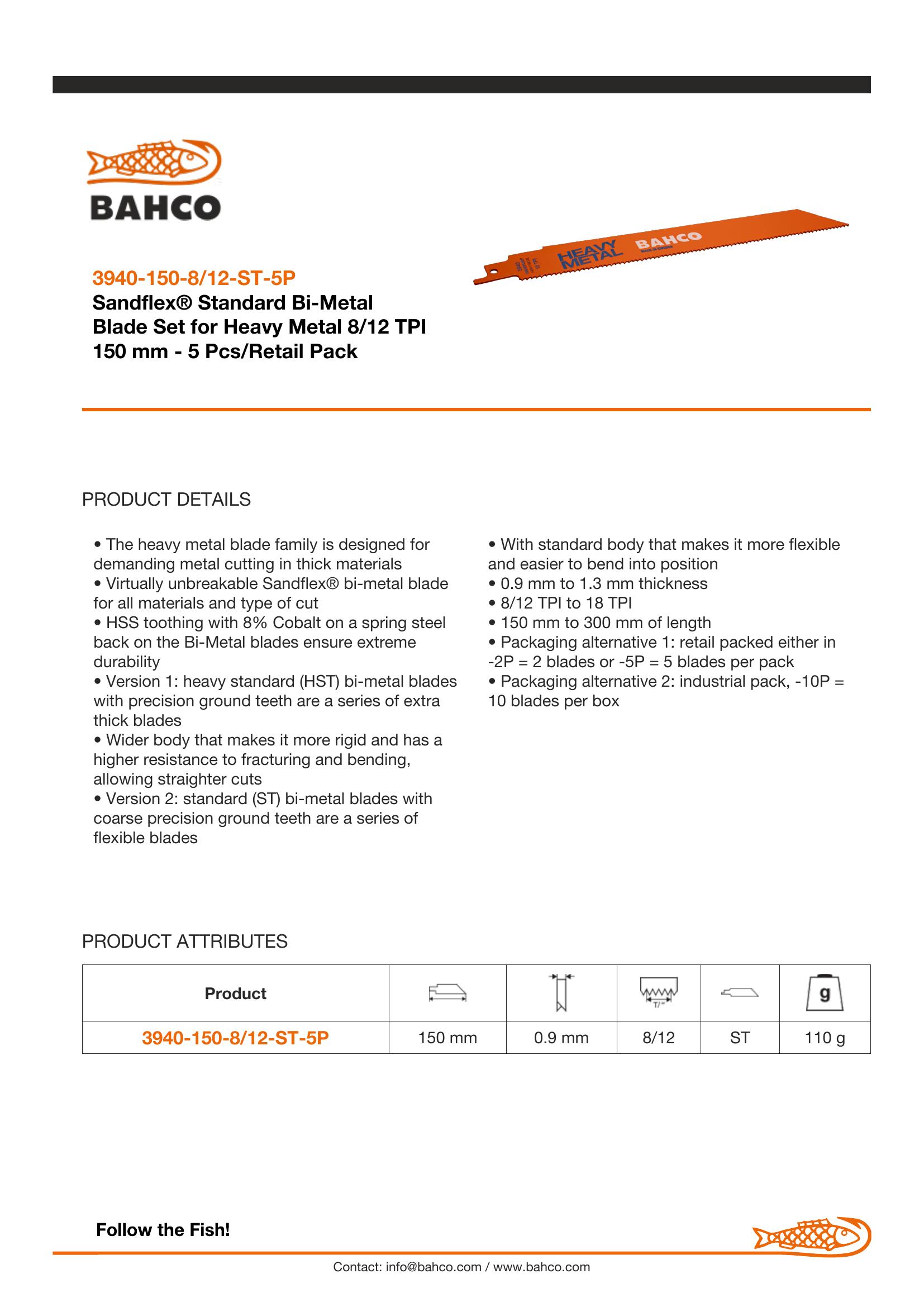 Bahco Sandflex® Standard Bi-Metal Blade Set for Heavy Metal 8/12 TPI 150 mm - 5 Pcs/Retail Pack - Image 2