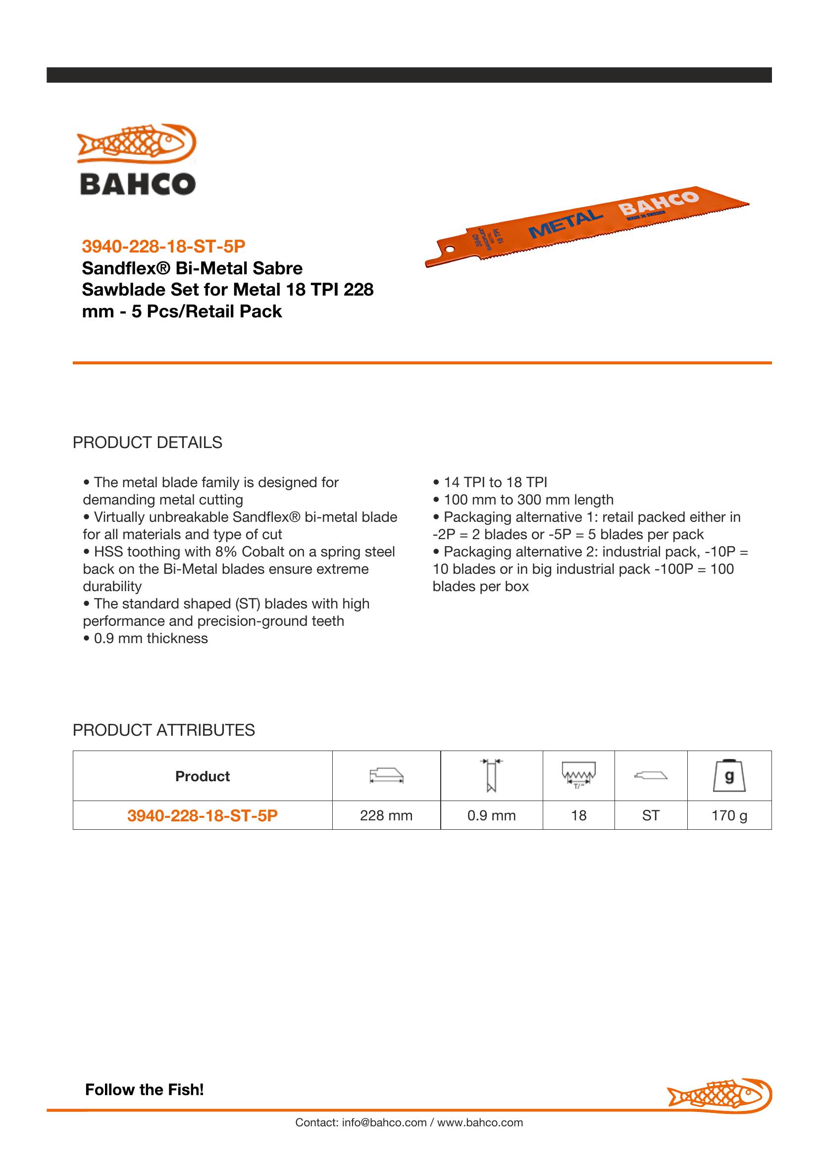 Bahco Sandflex® Bi-Metal Sabre Sawblade Set for Metal 18 TPI 228 mm - 5 Pcs/Retail Pack - Image 2