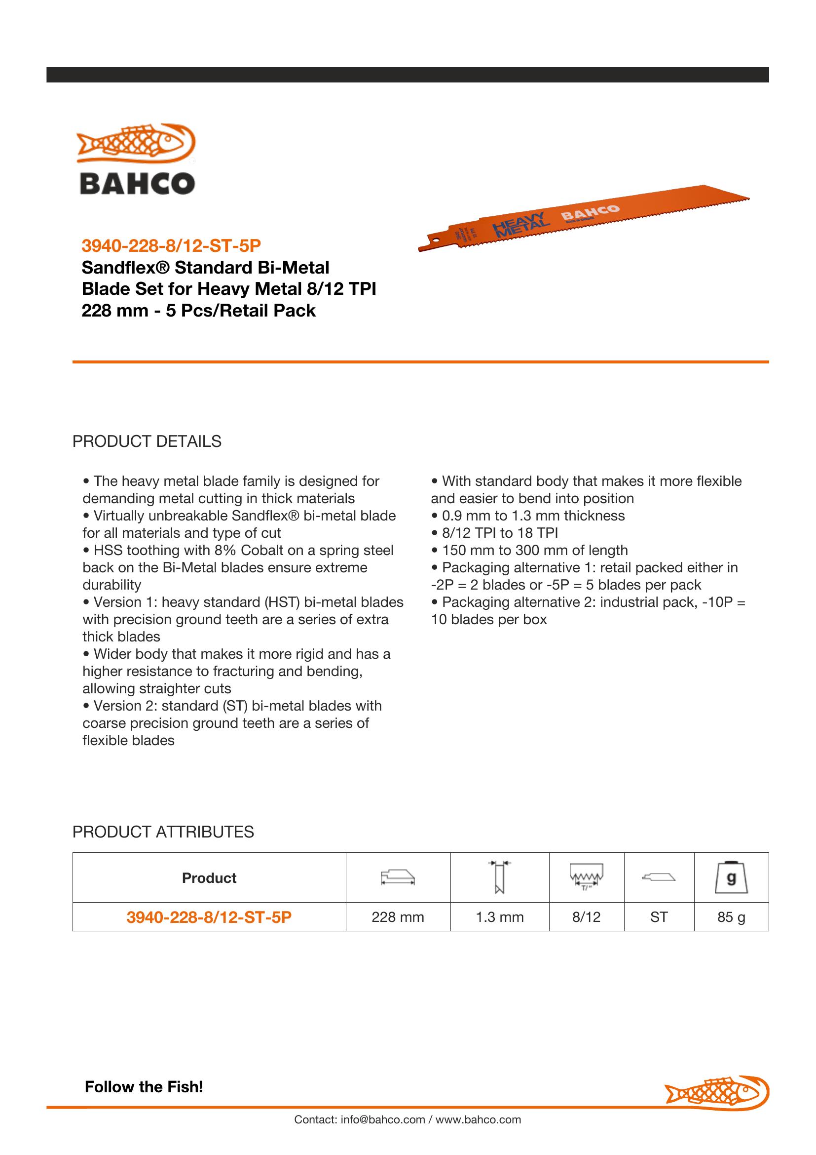 Bahco Sandflex® Standard Bi-Metal Blade Set for Heavy Metal 8/12 TPI 228 mm - 5 Pcs/Retail Pack - Image 2