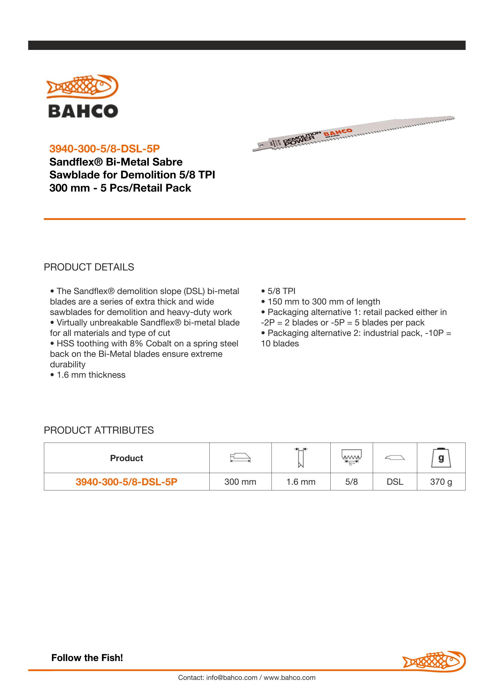Bahco Slope, Demolition blade, 300mm, 5/8 TPI, 5 blades/pouch - Image 2