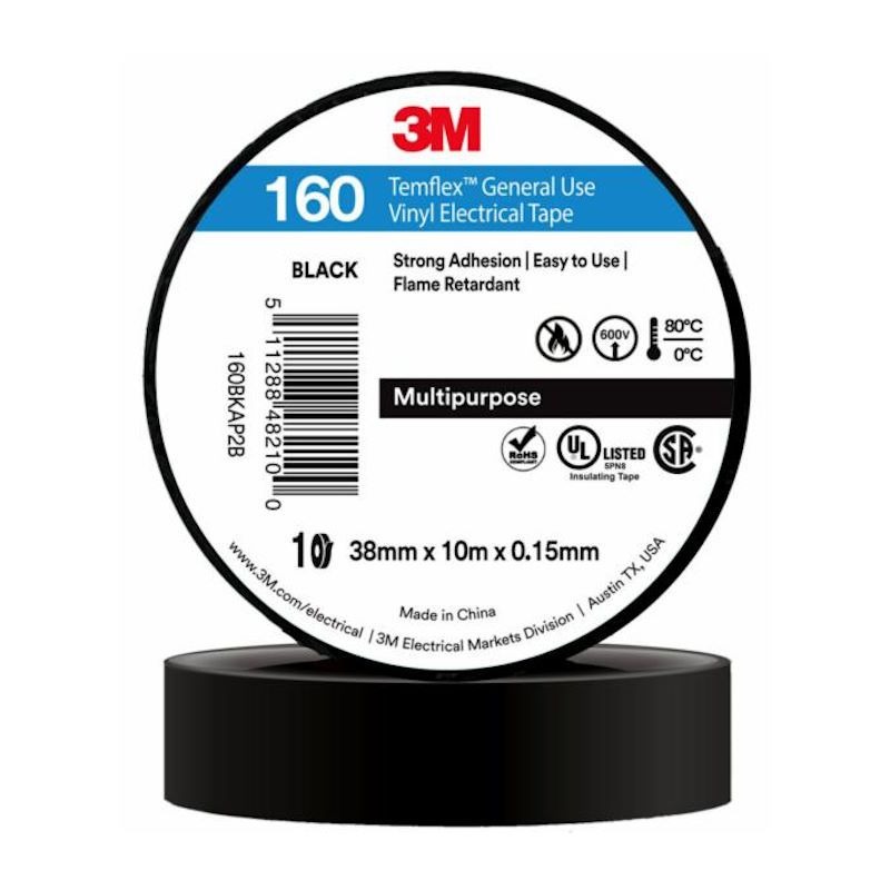 3M - TAPE, VINYL ELECTRICAL 160 TEMFLEX, BLACK, 18mm x 20m
