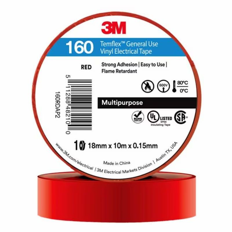 3M - TAPE, VINYL ELECTRICAL 160 TEMFLEX, RED, 18mm x 20m