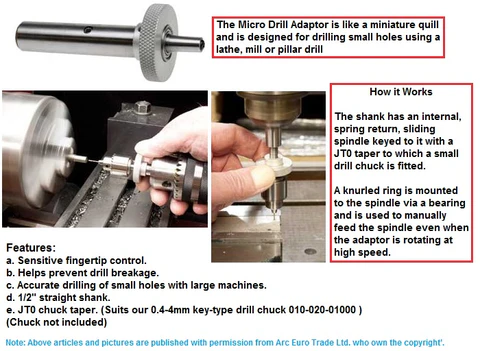 0 - 3mm KEY CHUCK Complete with SRING ARBOR Ideal pin chuck , can hand feed & "feel" & load the 1mm drill to feel the job.