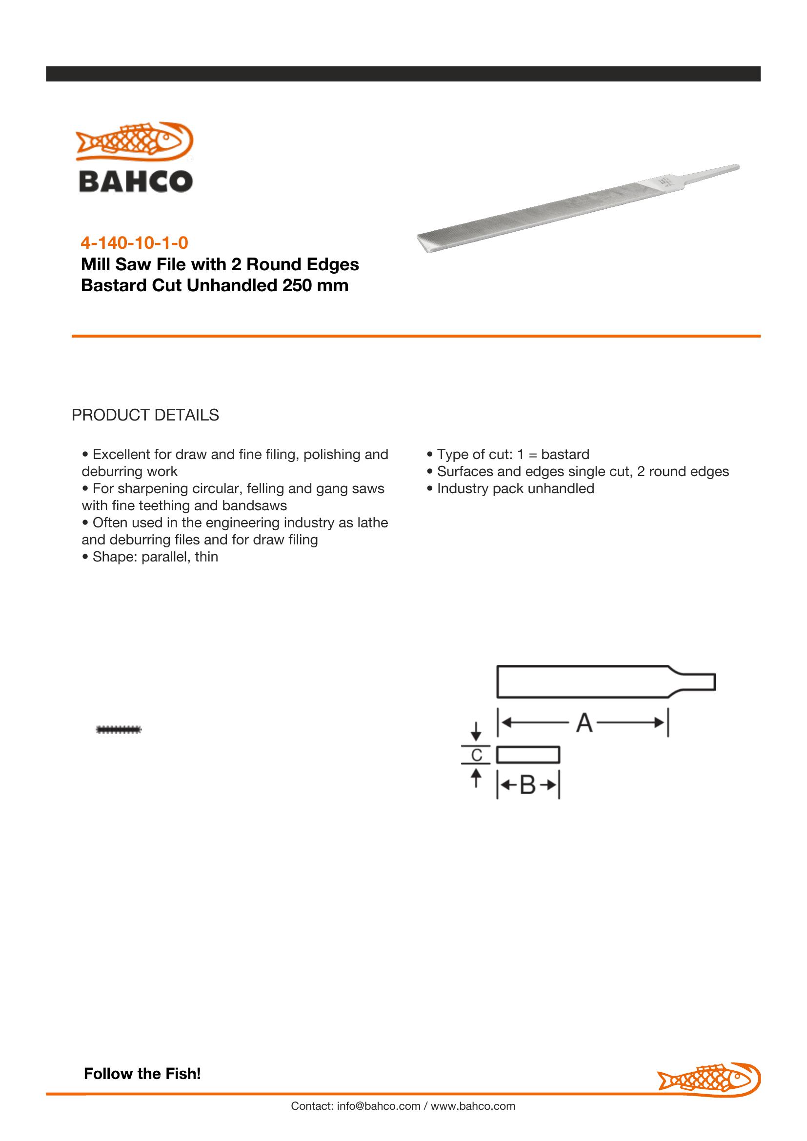 Bahco Mill saw file, 10", 25cm, 2RE bastard cut, no handle, industrial pack - Image 5