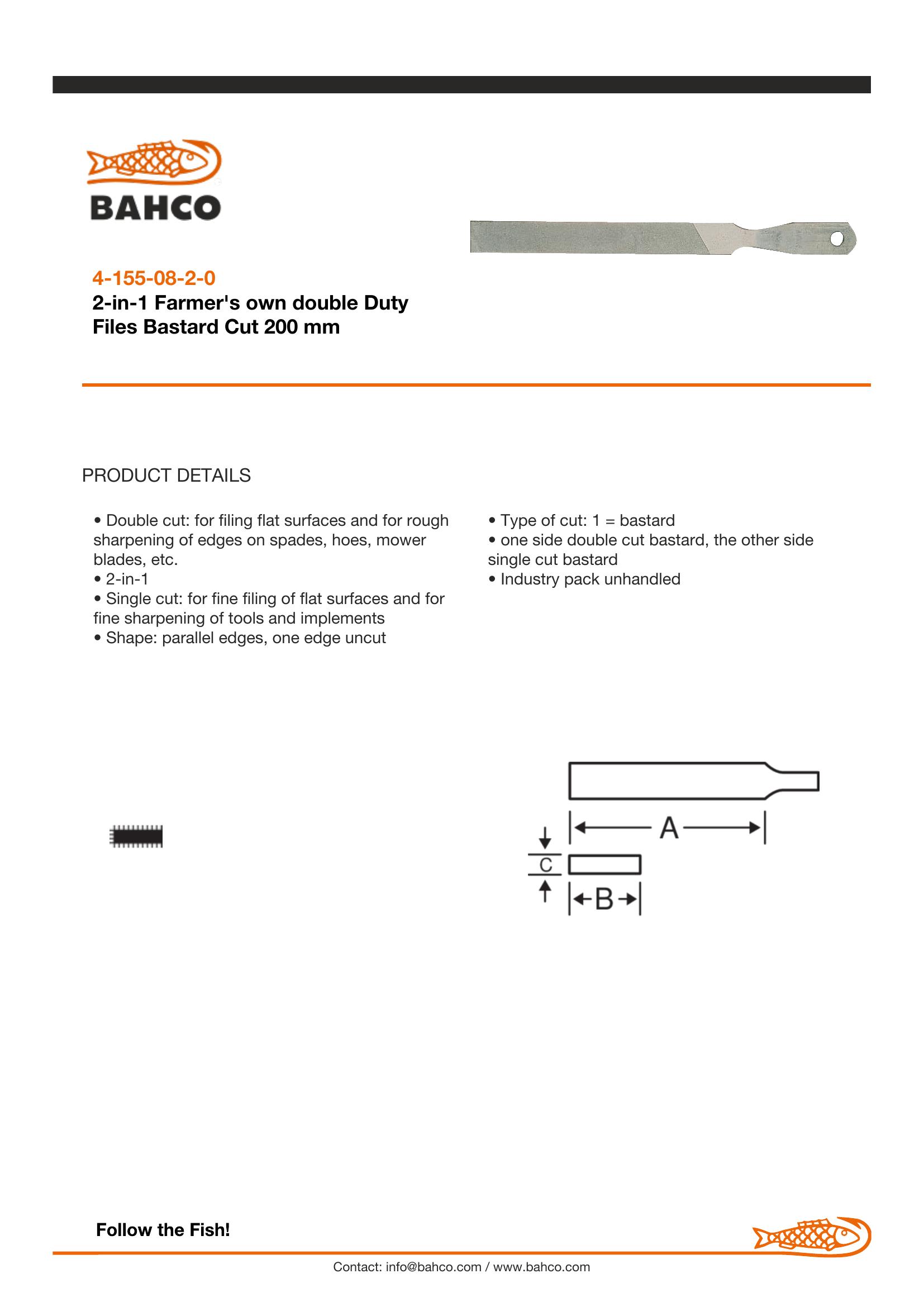 Bahco Farmer's Own file, 8", 200mm, 1 side double cut bastard, 1 side single cut bastard - Image 2
