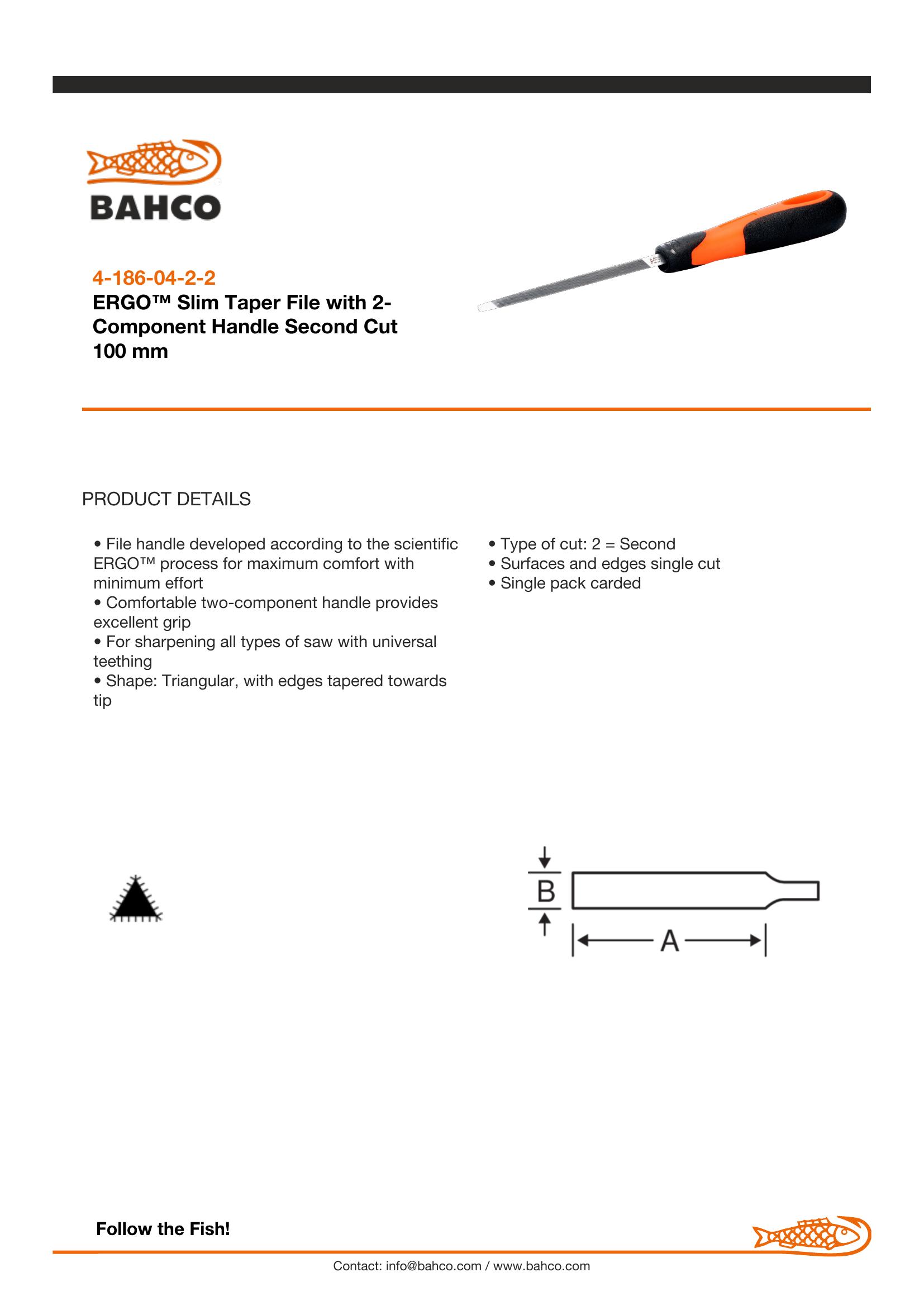 Bahco Taper file 4", 10cm, slim cut, ergo handle - Image 6