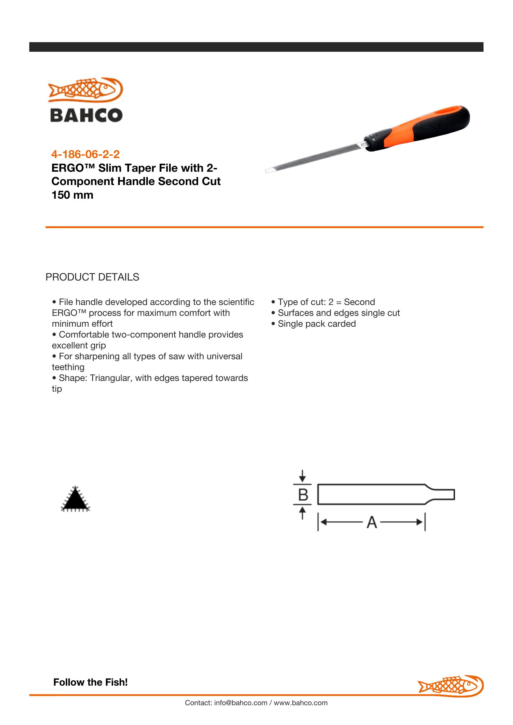 Bahco Taper file 6", 15cm, slim cut, ergo handle - Image 6