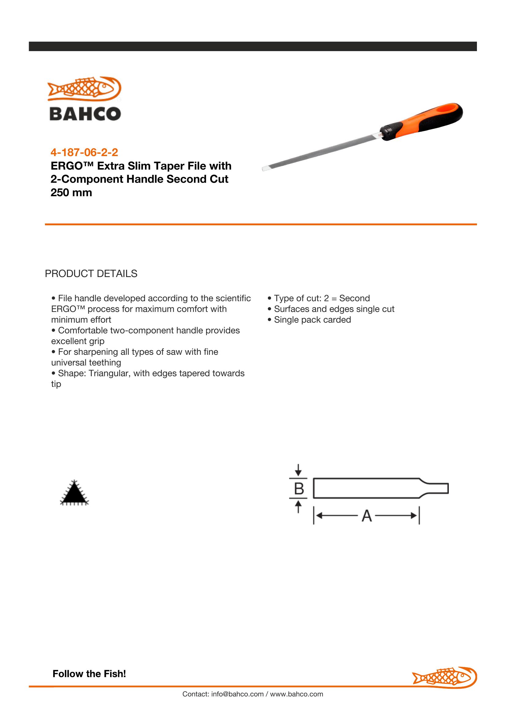 Bahco Taper file 6", 15cm, extra slim cut, ergo handle - Image 3