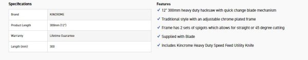 KINCROME 400 HACKSAW HEAVY DUTY W/KNIFE - Image 3