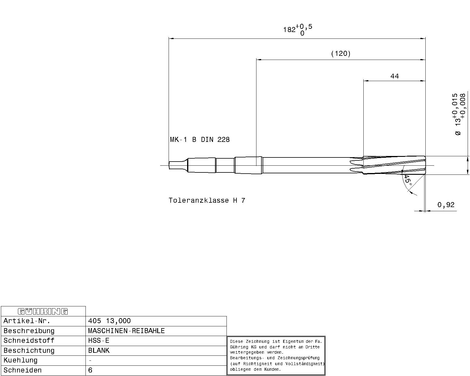 Guhring Machine Reamers Taper Shank HSS-E H7 - Image 2