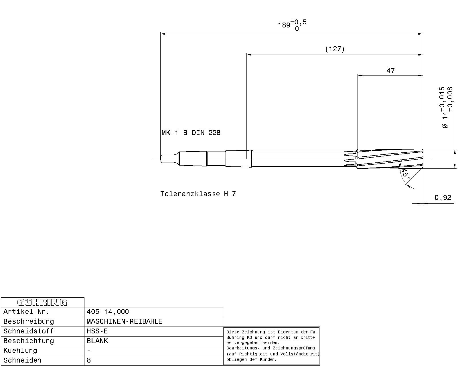 Guhring Machine Reamers Taper Shank HSS-E H7 - Image 2