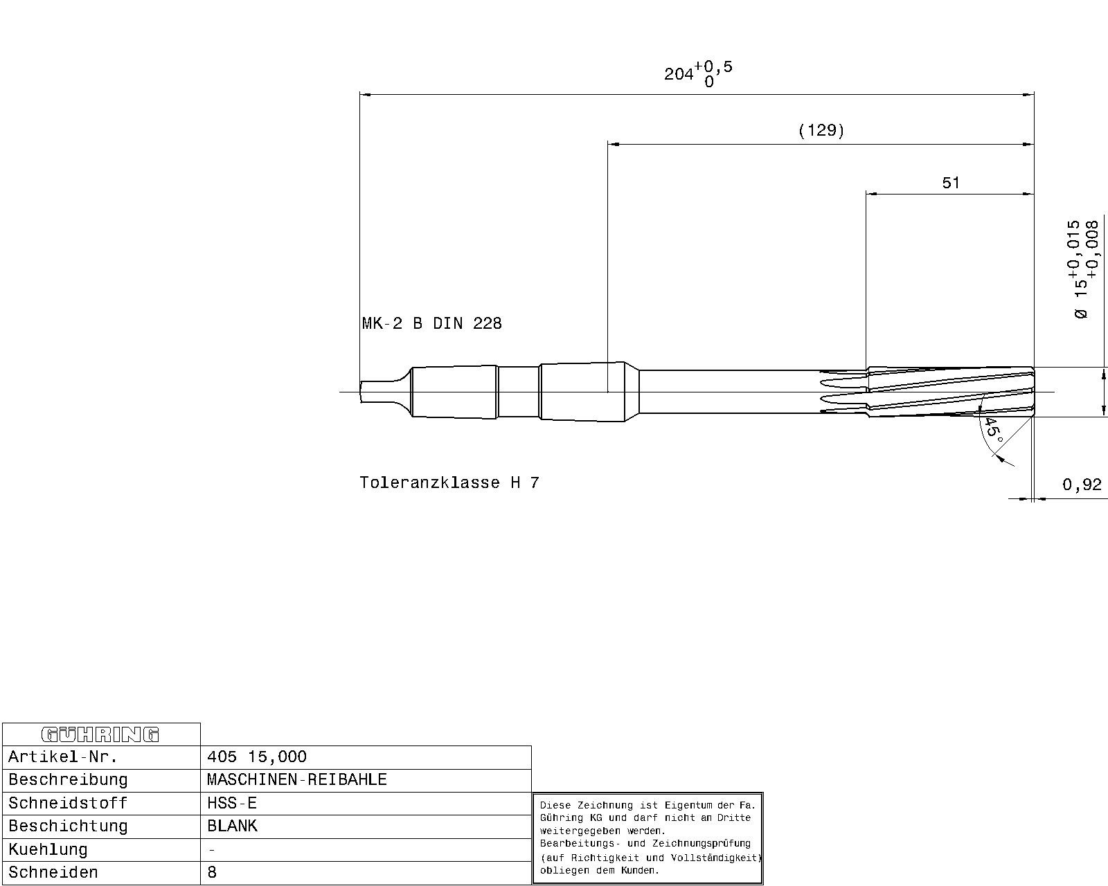 Guhring Machine Reamers Taper Shank HSS-E H7 - Image 2