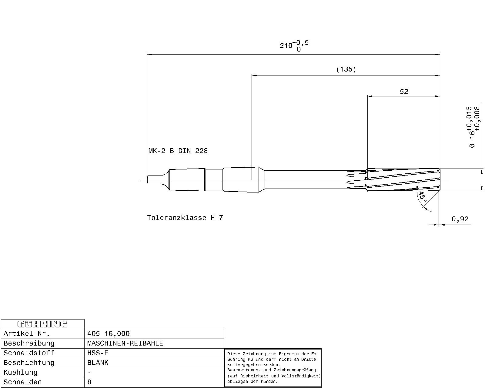 Guhring Machine Reamers Taper Shank HSS-E H7 - Image 2