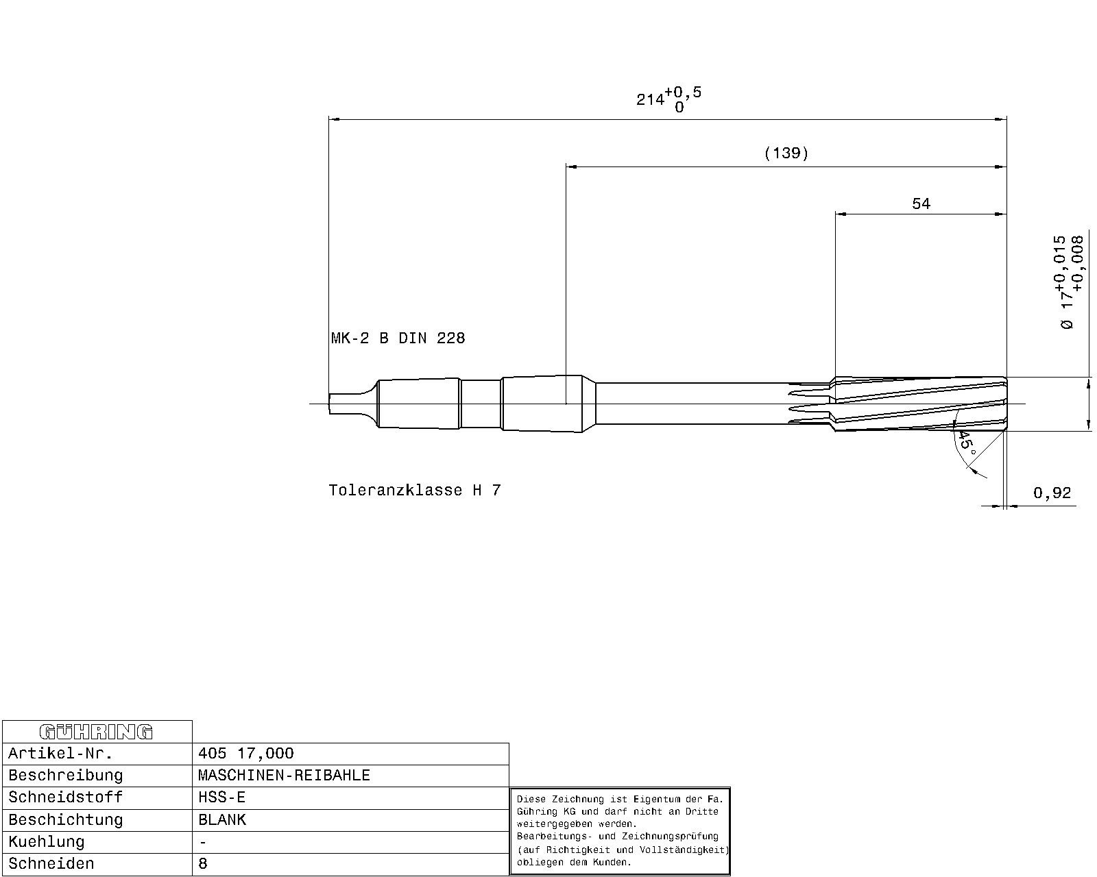 Guhring Machine Reamers Taper Shank HSS-E H7 - Image 2