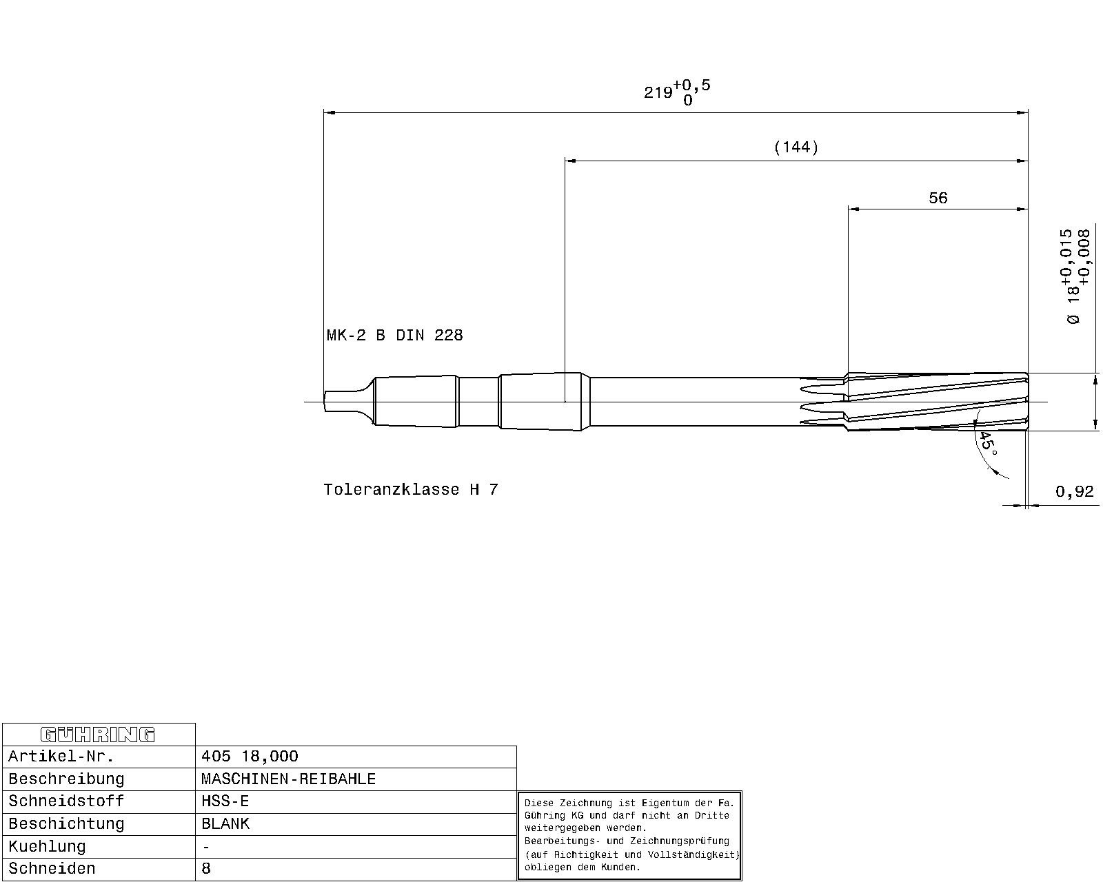 Guhring Machine Reamers Taper Shank HSS-E H7 - Image 2