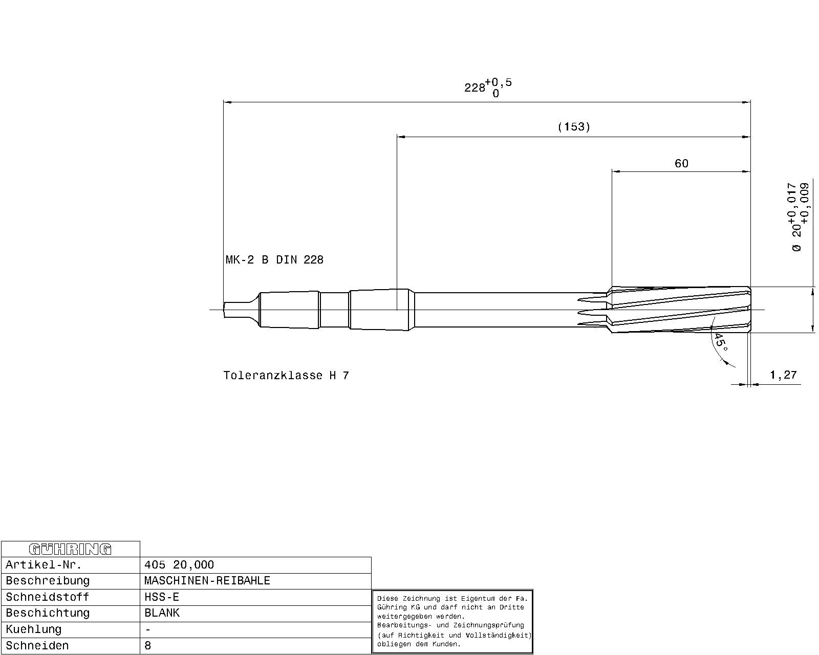 Guhring Machine Reamers Taper Shank HSS-E H7 - Image 2
