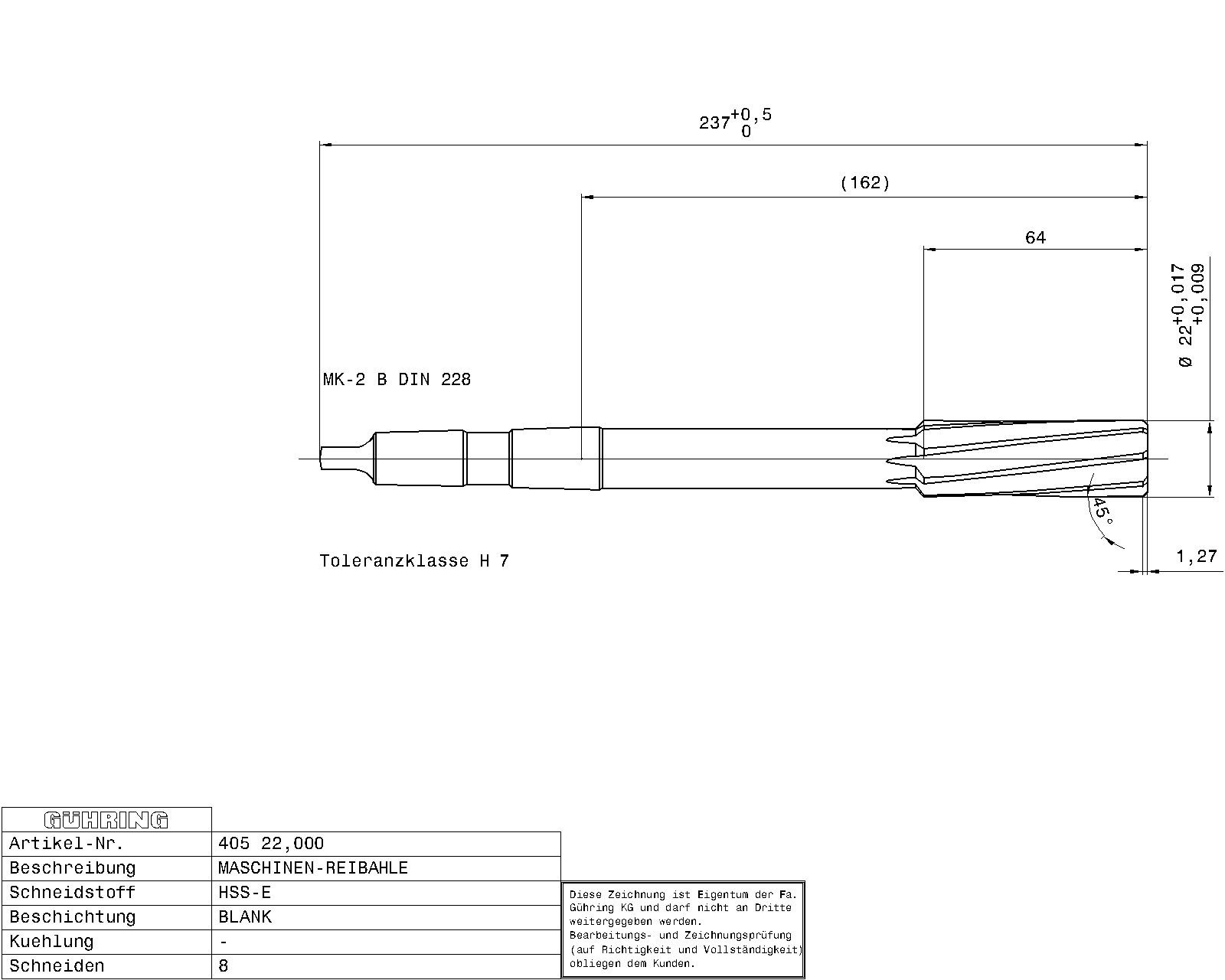 Guhring Machine Reamers Taper Shank HSS-E H7 - Image 2