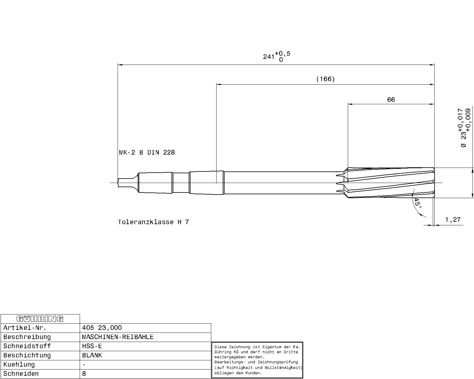 Guhring Machine Reamers Taper Shank HSS-E H7 - Image 2