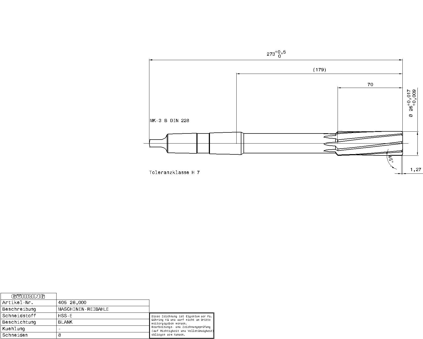 Guhring Machine Reamers Taper Shank HSS-E H7 - Image 2