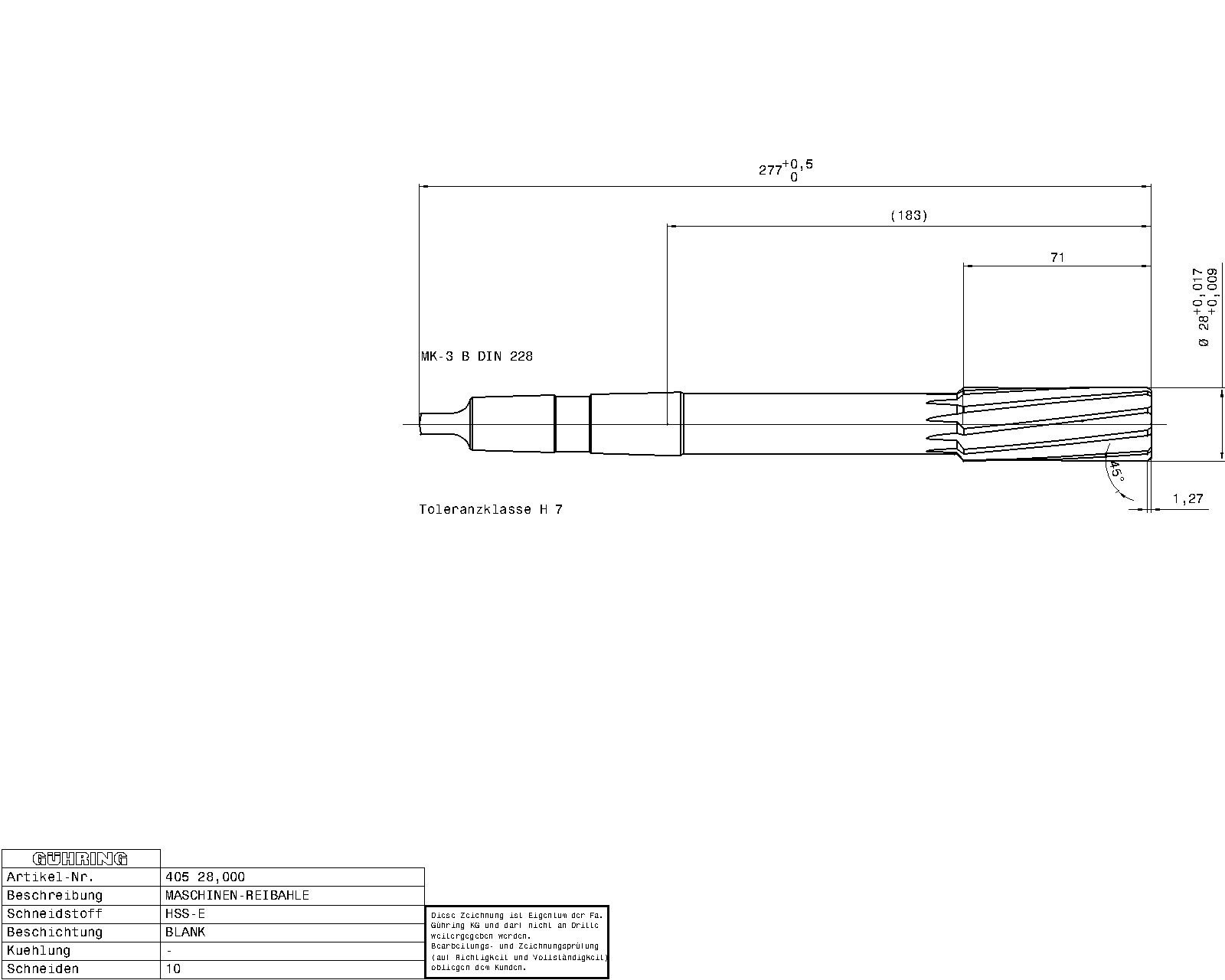 Guhring Machine Reamers Taper Shank HSS-E H7 - Image 2