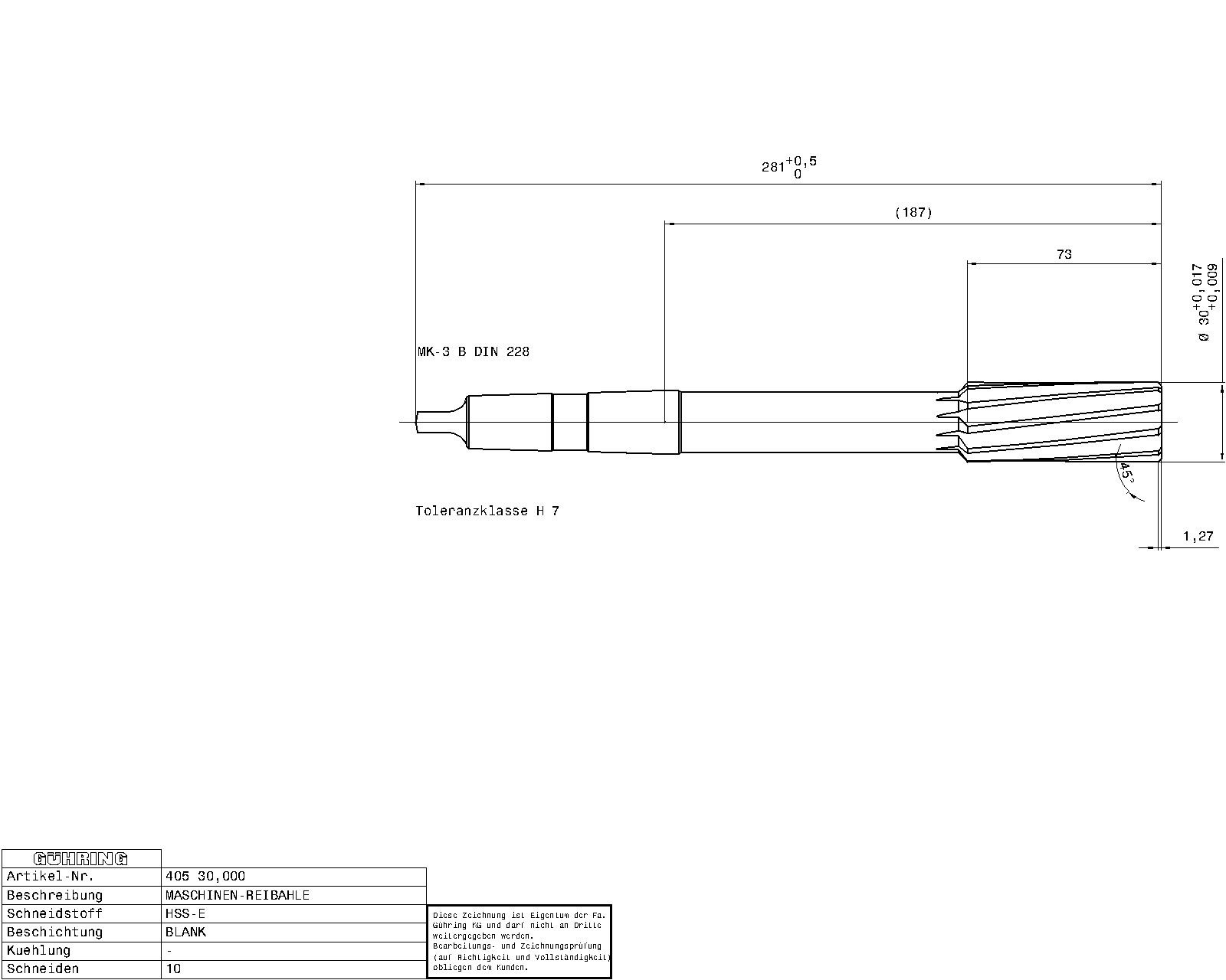 Guhring Machine Reamers Taper Shank HSS-E H7 - Image 2