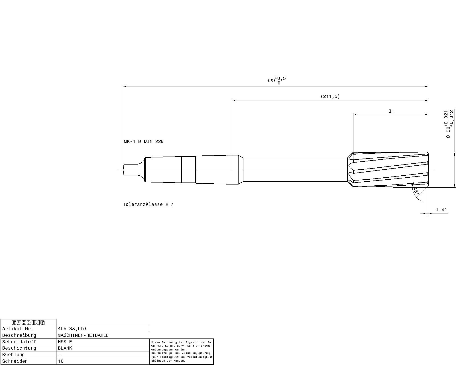Guhring Machine Reamers Taper Shank HSS-E H7 - Image 2