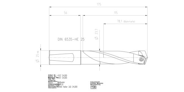 Guhring INTERCHANGEABLE INSERT HOLDER HT800 3XD 240 24,0-24,49 - Image 2