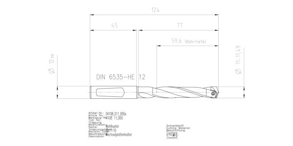 Guhring INTERCHANGEABLE INSERT HOLDER HT800 5XD 110 11,0-11,49 - Image 2