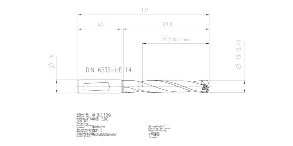 Guhring INTERCHANGEABLE INSERT HOLDER HT800 5XD 130 13,0-13,49 - Image 2