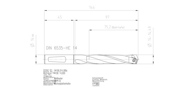 Guhring INTERCHANGEABLE INSERT HOLDER HT800 5XD 140 14,0-14,49 - Image 2